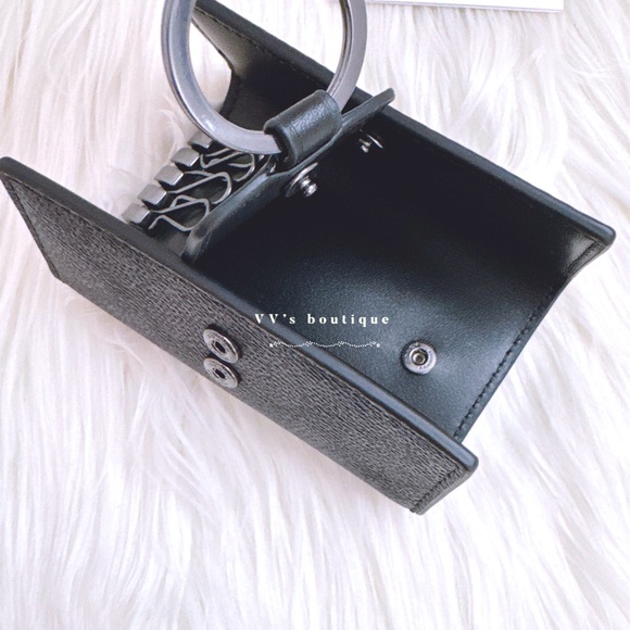 NWT Coach Four Ring Key Case In Signature Canvas Charcoal Black 69097 - Picture 6 of 6